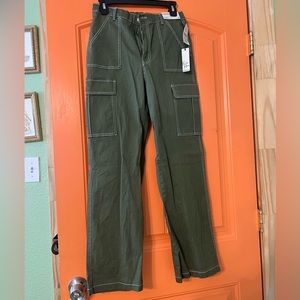 Green High Waisted Cargos, white detailing
